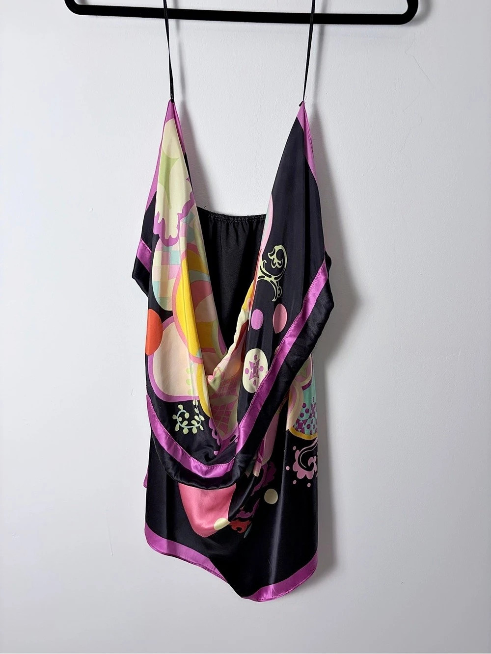 Amour de Pin-Up robe Ibiza Silk Camisole Black & Pink Size T 2 Like New